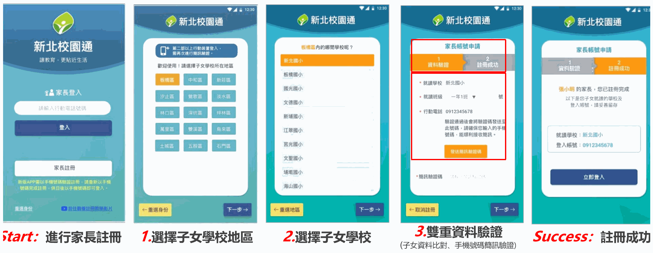 家長註冊時載具畫面示意圖